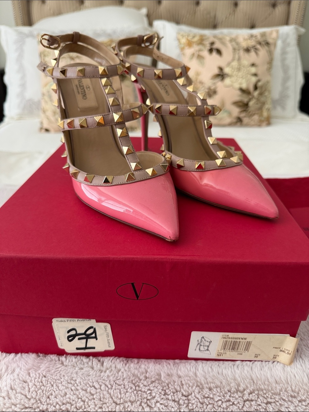 Valentino Pink Patent Leather Rockstud T-Strap Pumps